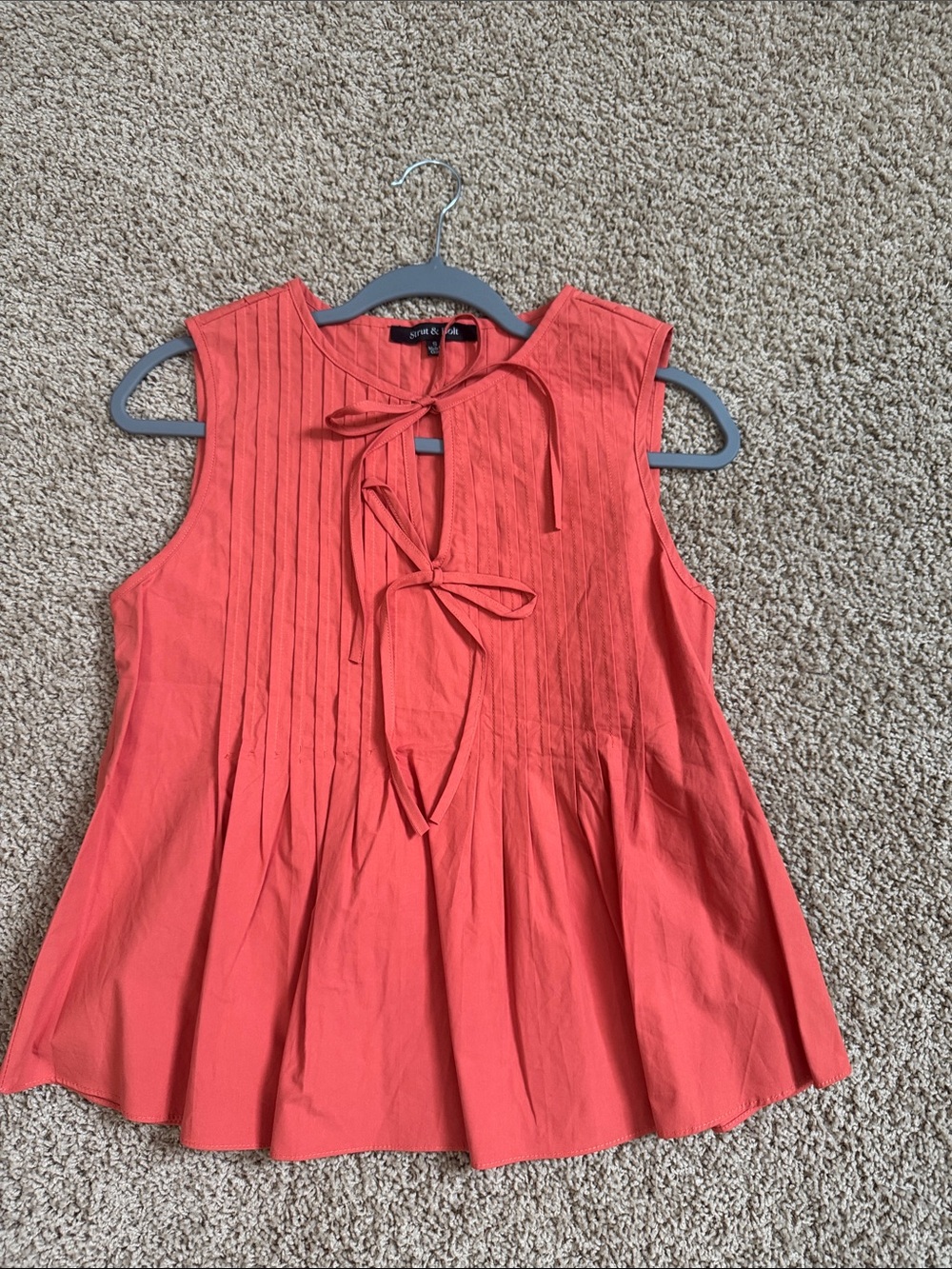 Sleeveless Tie-Front Pintuck Top - Coral